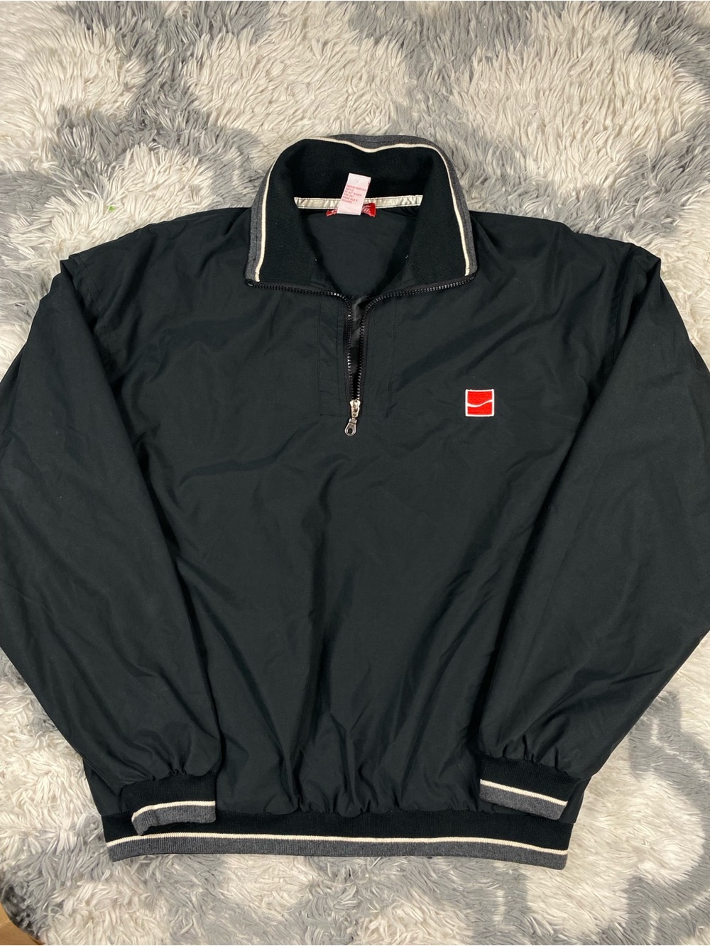 Vintage Coca Cola Employee Work Jacket Mens L Black 1/4 Zip Windbreaker Pullover